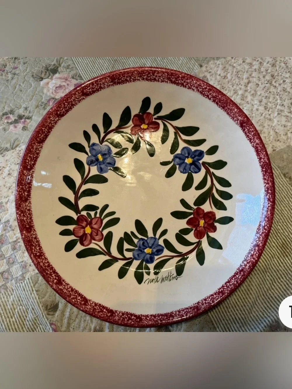 Nola Watkins Hand Painted Ceramic Serving Bowl 12.5